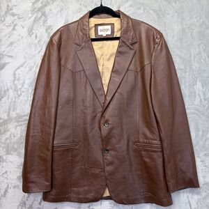 Vintage SILTON California Leather Jacket Cognac Brown 70s Western Mens Size 46 L
